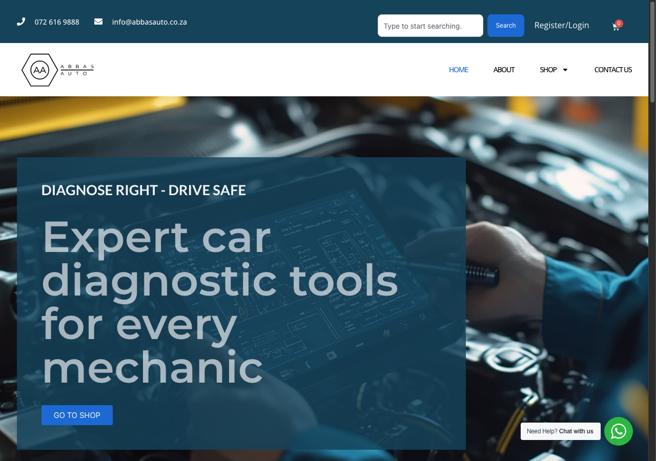 Screenshot of the Abbas Auto website homepage
