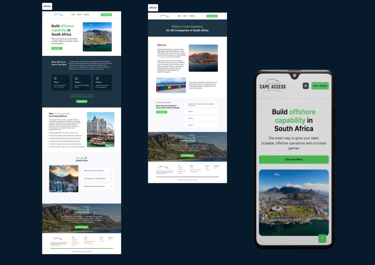 Screenshot of the Cape Access website homepage