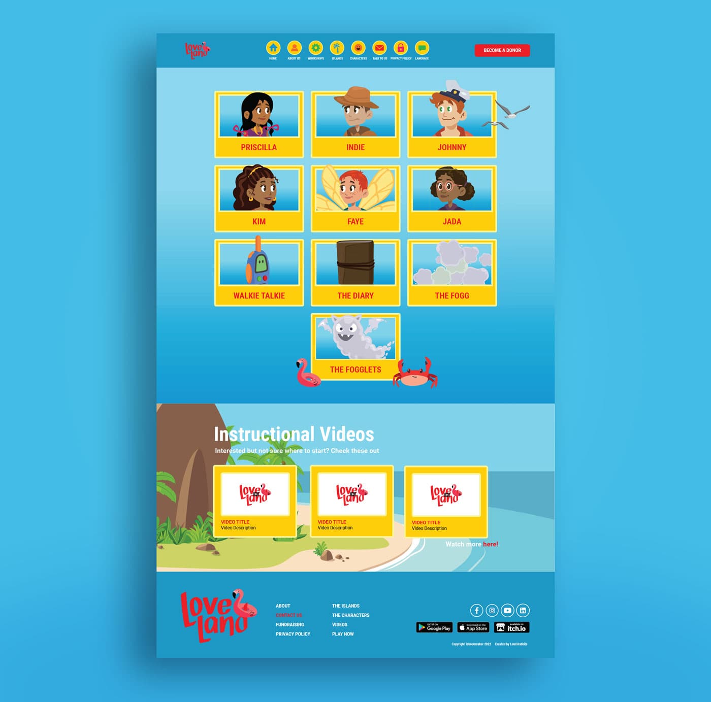 Screenshot of the Love Land website homepage