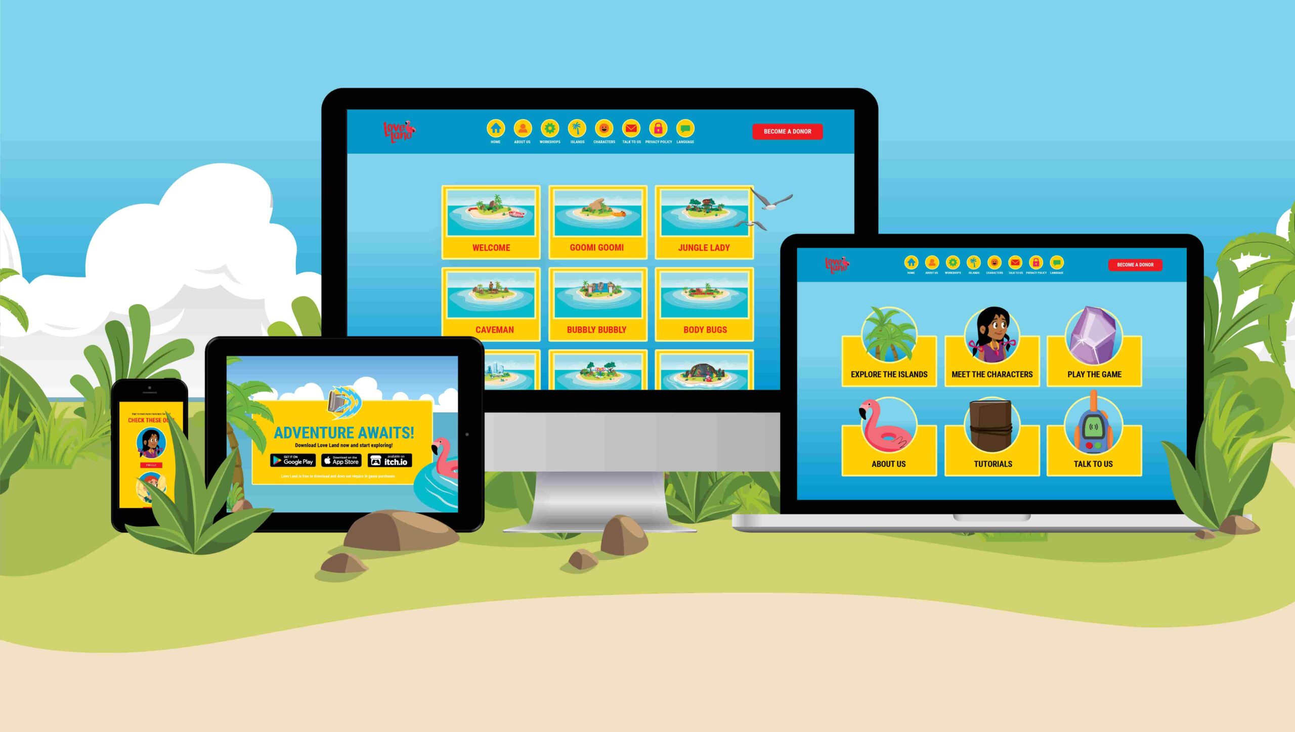 Screenshot of the Love Land website homepage