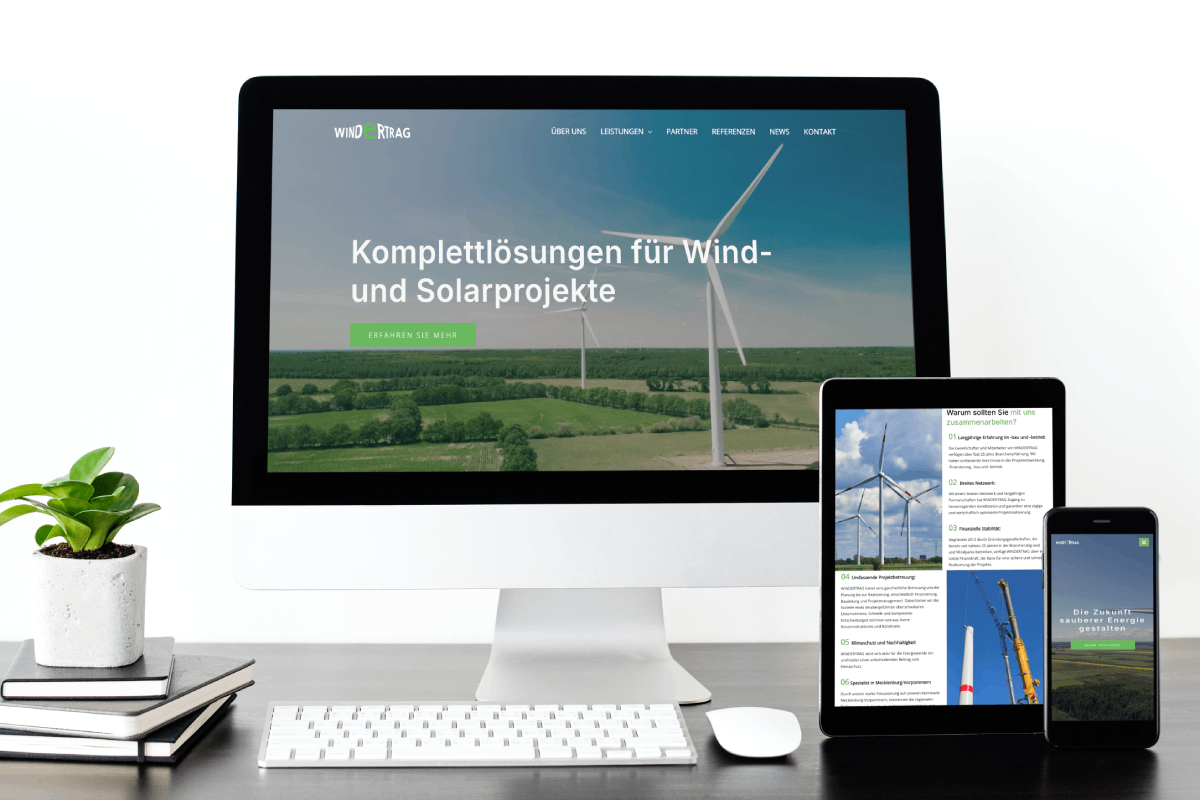 Screenshot of the Windertrag website
